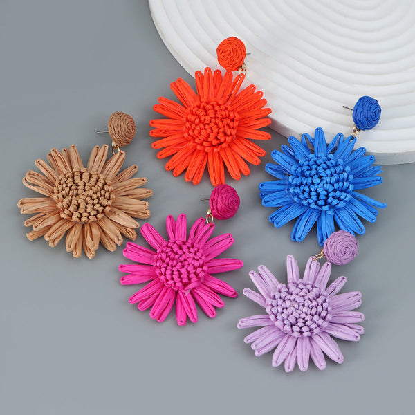 Flower Drop Earrings with Straw Detailing
