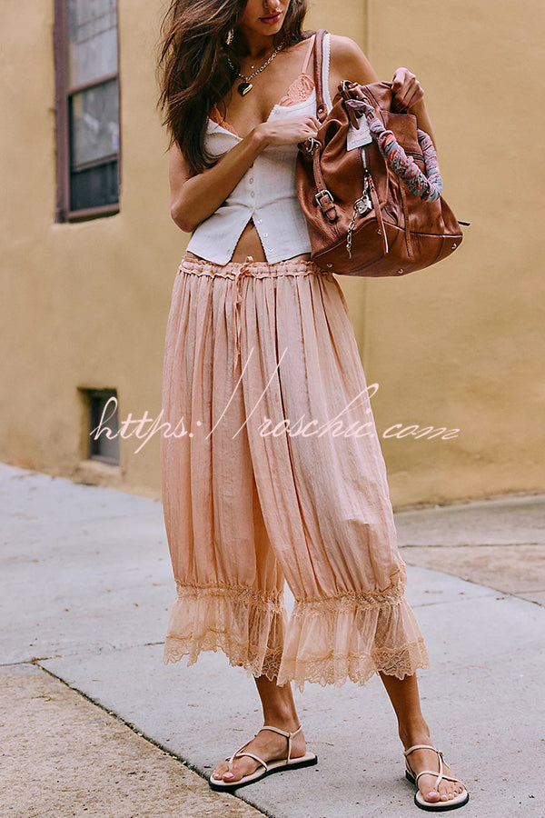 Elastic Waist Lace Hem Bloomer Pants – Loose Fit