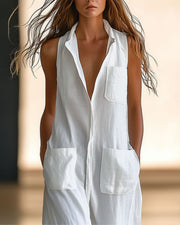 Breathable Linen Sleeveless Jumpsuit