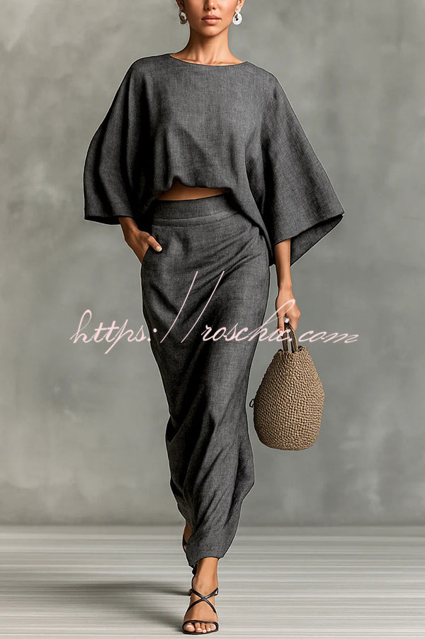 Linen Blend Batwing Sleeve Top & Maxi Skirt Set