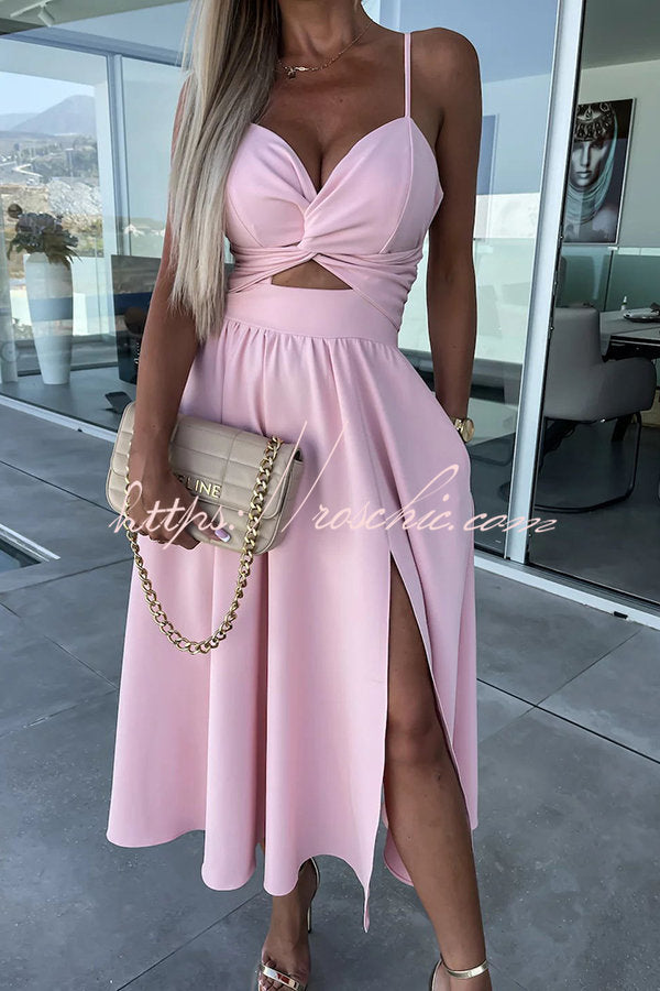 Sleeveless V-Neck Cutout Midi Dress with Pockets