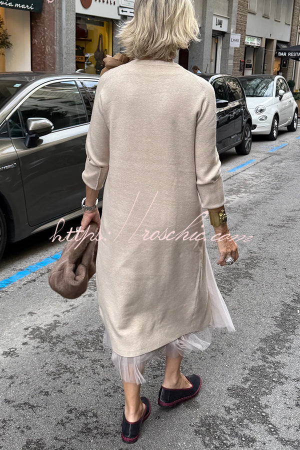 Knit & Tulle Two-Piece Midi Dress Set with Long Sleeve Top