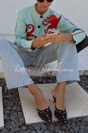 Octopus Graphic Knit Cardigan – Loose Fit Button-Up Sweater