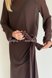 Mesh See-Through Maxi Dress with Tie Bow & Side Slit