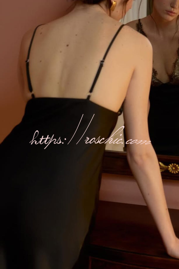 Satin Lace Patchwork Backless Maxi Dress – Slim Fit