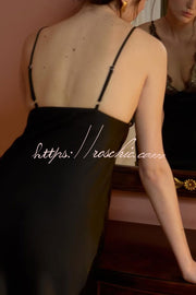 Satin Lace Patchwork Backless Maxi Dress – Slim Fit