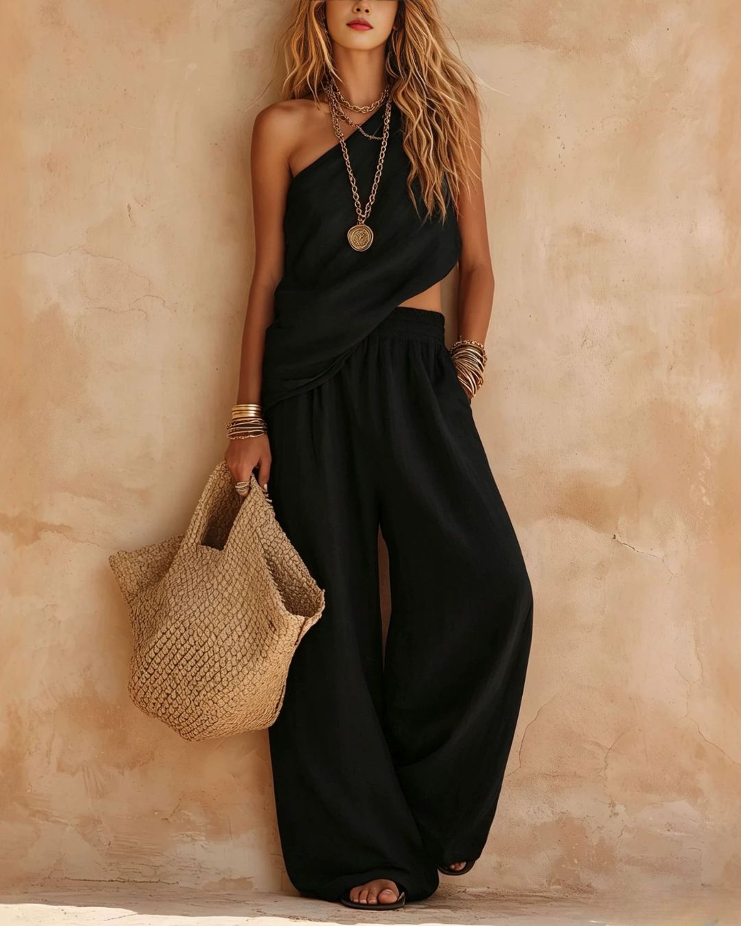 Casual One-Shoulder Ruched Set