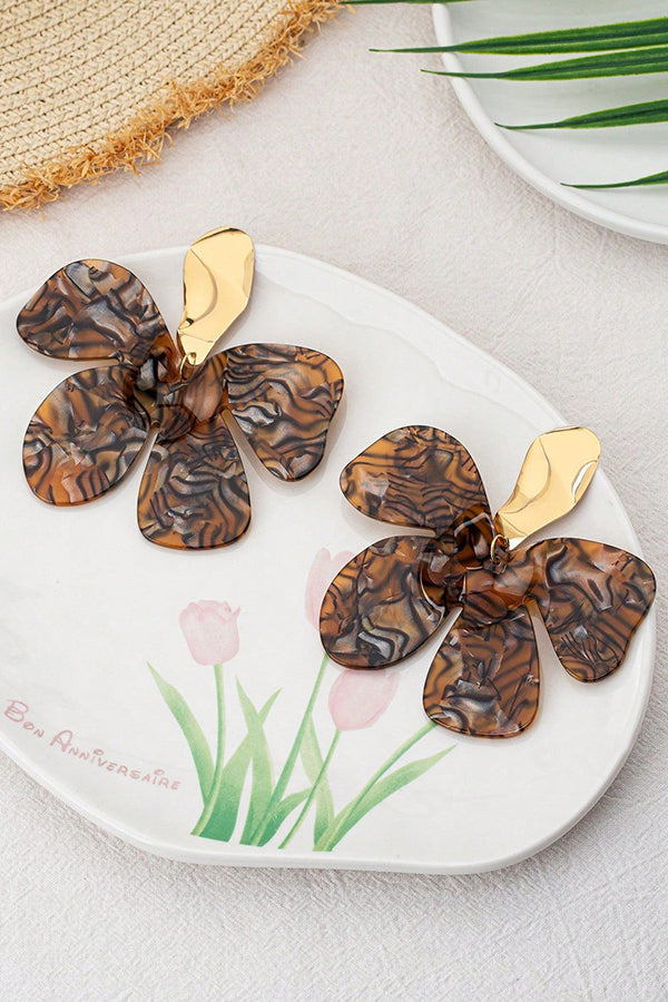 Acrylic Leopard Petal Flower Stud Earrings