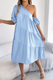 Women's Loose Midi Dress – Slash Neck Short Sleeve Casual