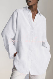 Linen Blend Long Sleeve Loose Blouse | Casual Button-Up
