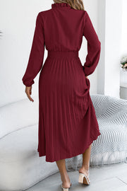 Women's Long Sleeve Pleated Midi Dress – Fitted Waist
