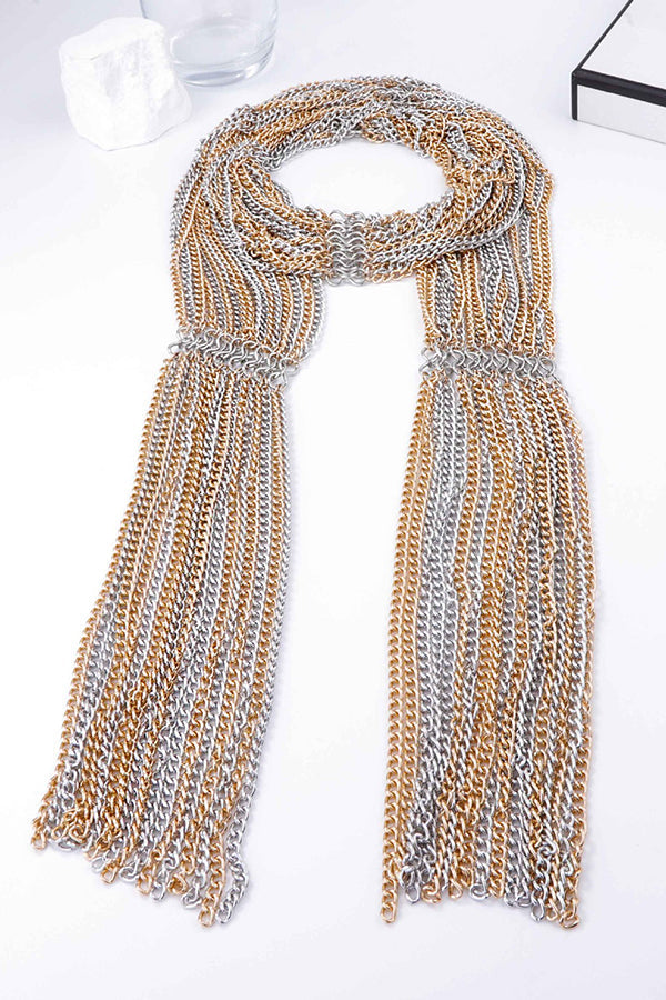 Exaggerated Layered Metal Chain Scarf Necklace