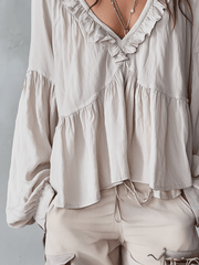 Vintage-Inspired Ruffle Blouse with Long Sleeves