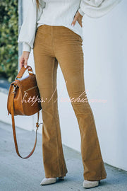 Women's Corduroy Bell Bottom Pants with Elastic Waist