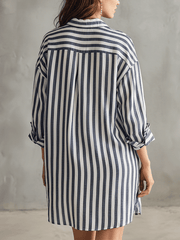 Blue & White Striped Oversized Shirt Mini Dress