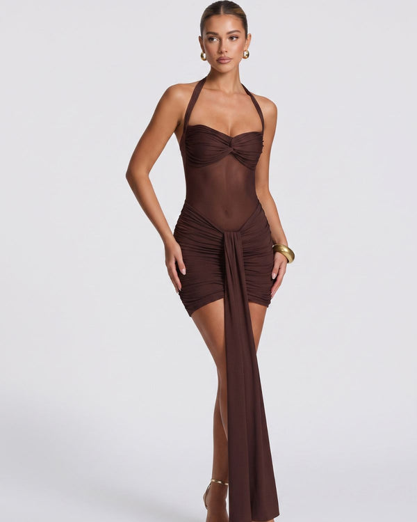Halter Mesh Bodycon Mini Dress