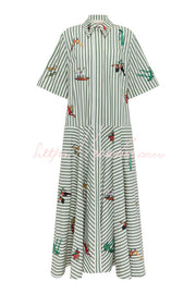 Linen Blend Striped Maxi Dress with Belt & Collar
