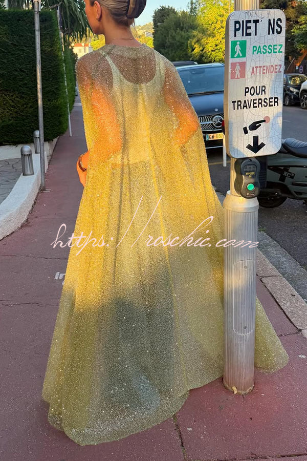 Sheer Sequin Maxi Cape Cover-Up for Party & Vacation