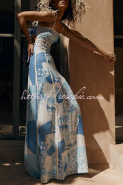 Robe longue en lin mélangé avec imprimé floral et lien au dos