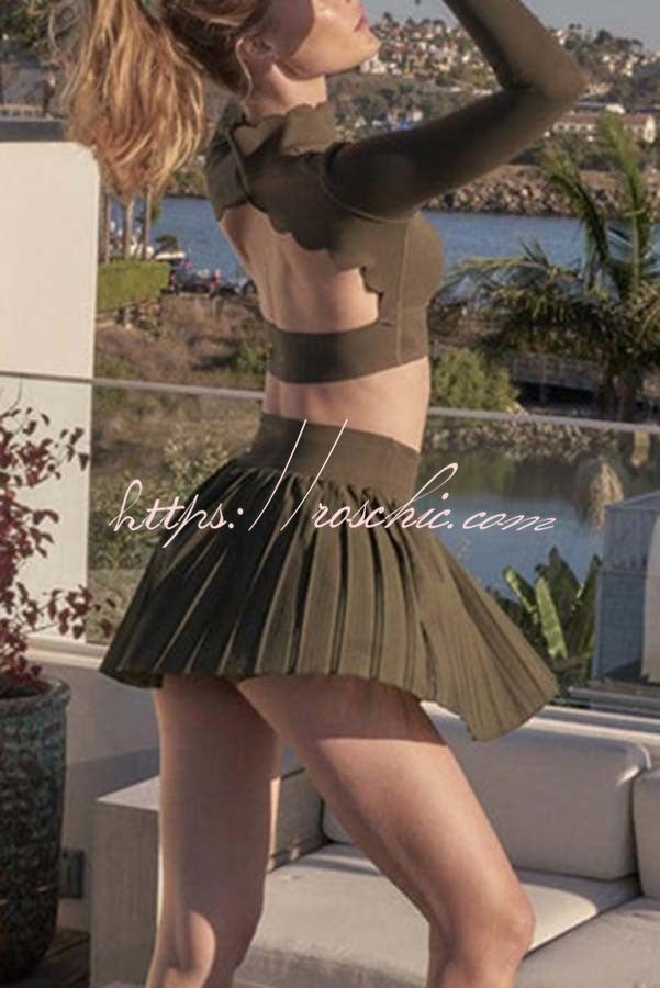 Open Back Long Sleeve Yoga Crop Top with Petal Trim
