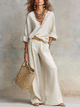 Conjunto Calça de Linho Off White | Desgaste de resort com ajuste solto