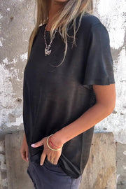 Bronzing Short Sleeve T-Shirt – Loose Fit Round Neck