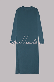 Cotton Blend Long Sleeve Midi Dress – Relaxed Fit