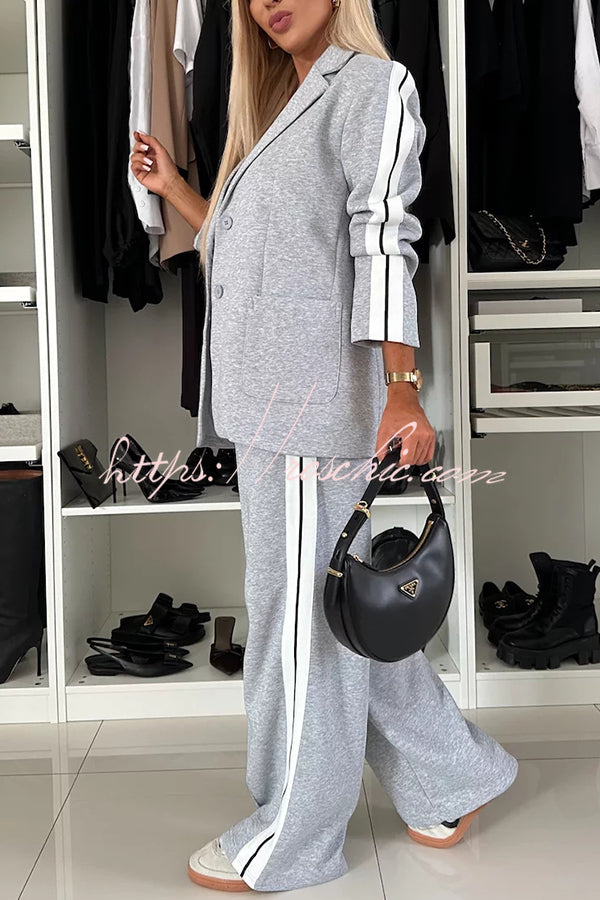 Patchwork Lapel Blazer & Wide-Leg Pants Set — Casual Office