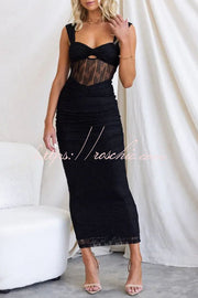 Sweetheart Neck Mesh Ruched Maxi Dress – Sleeveless Party Wear