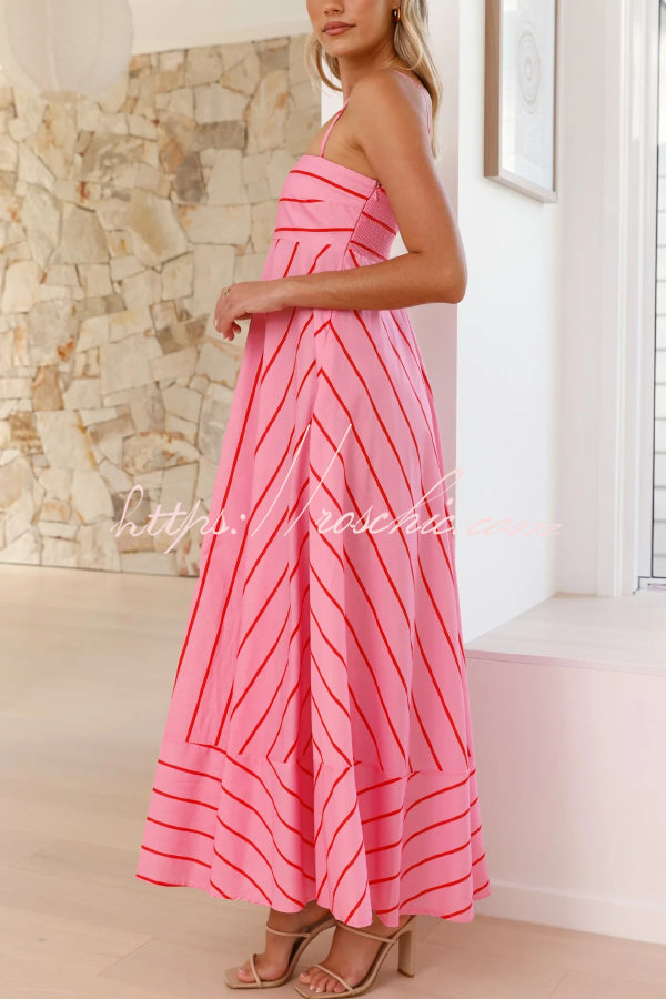 Striped Spaghetti Strap Pleated Maxi Dress – Vacation Style