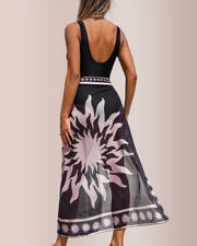 2-Piece Swimsuit & Boho Sarong Set with Plunge Neckline