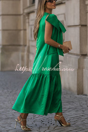Robe longue ample en satin surdimensionnée à col nœud sans manches