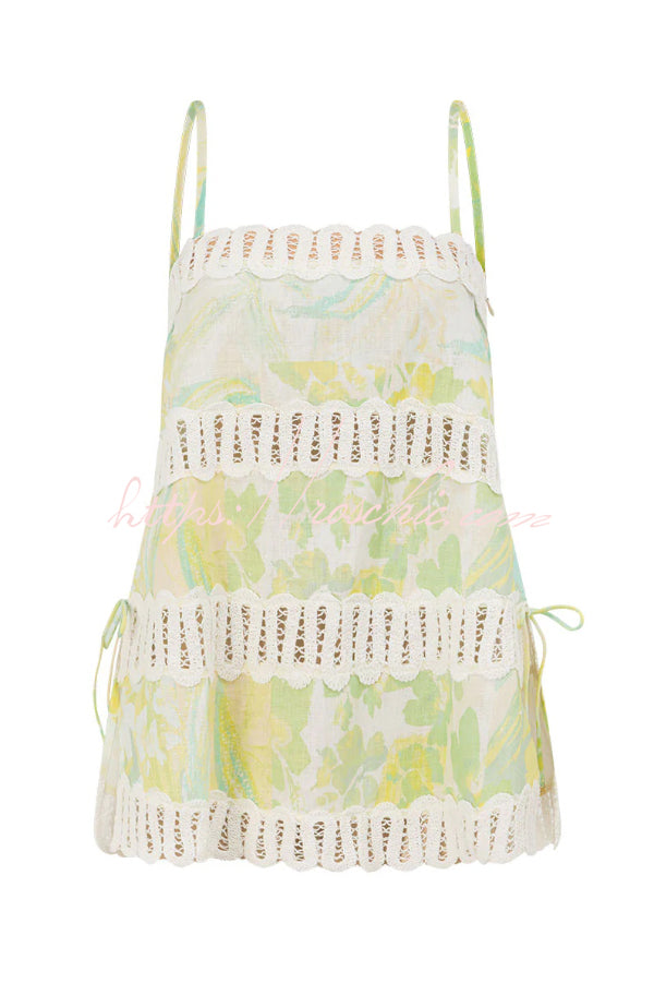 Ensemble caraco imprimé à bordure en crochet et pantalon large