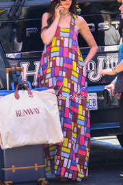 Color-block Plaid Print Sleeveless Maxi Dress – Loose Fit