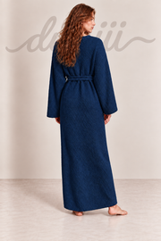 Textured Knit Full-Length Robe with Tie Belt