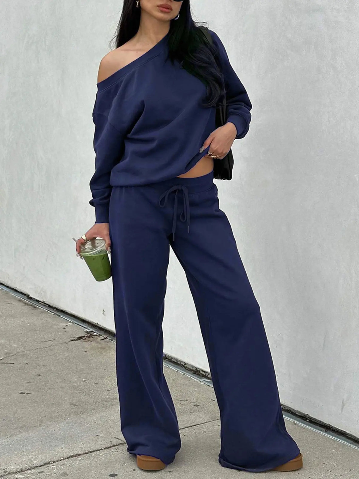 Sloping Shoulder Top & Wide-Leg Co-ord Set