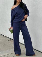 Sloping Shoulder Top & Wide-Leg Co-ord Set