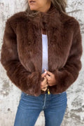 Chaqueta con cremallera y cuello alto de piel sintética – Abrigo informal holgado