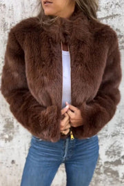 Veste zippée à col roulé en fausse fourrure – Manteau décontracté coupe ample