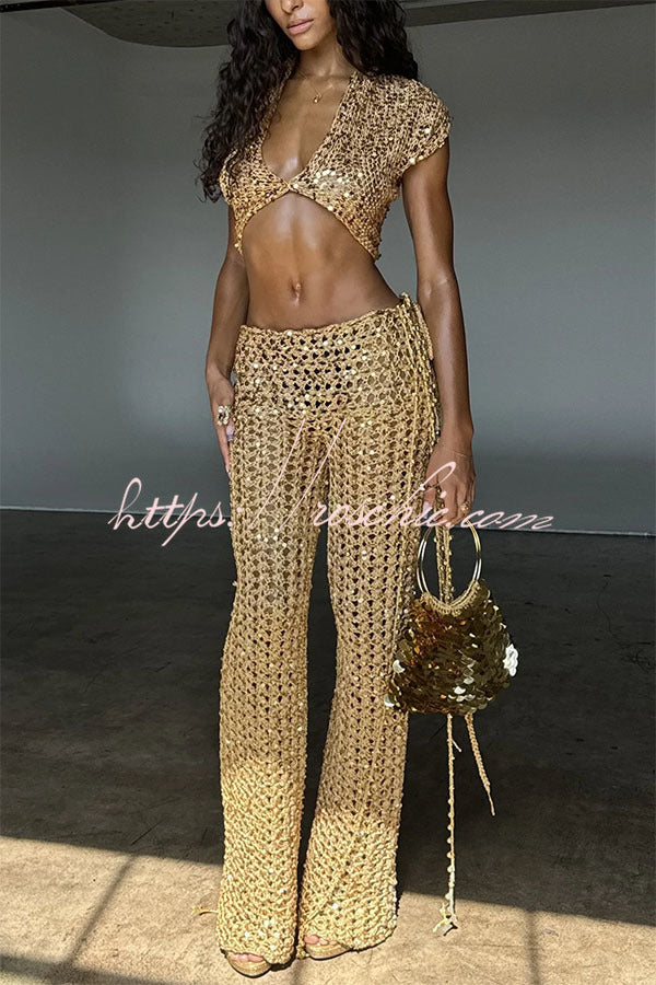 Sequin Knit Crop Top & Beaded Waist Pants Set