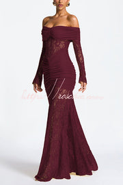 Off-Shoulder Lace Maxi Dress – Slim-Fit Long Sleeve