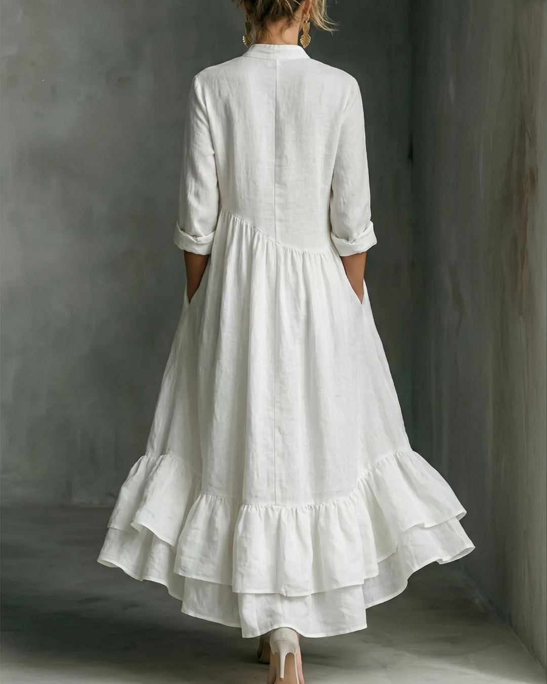 Pleated Bell-Sleeve Maxi Dress