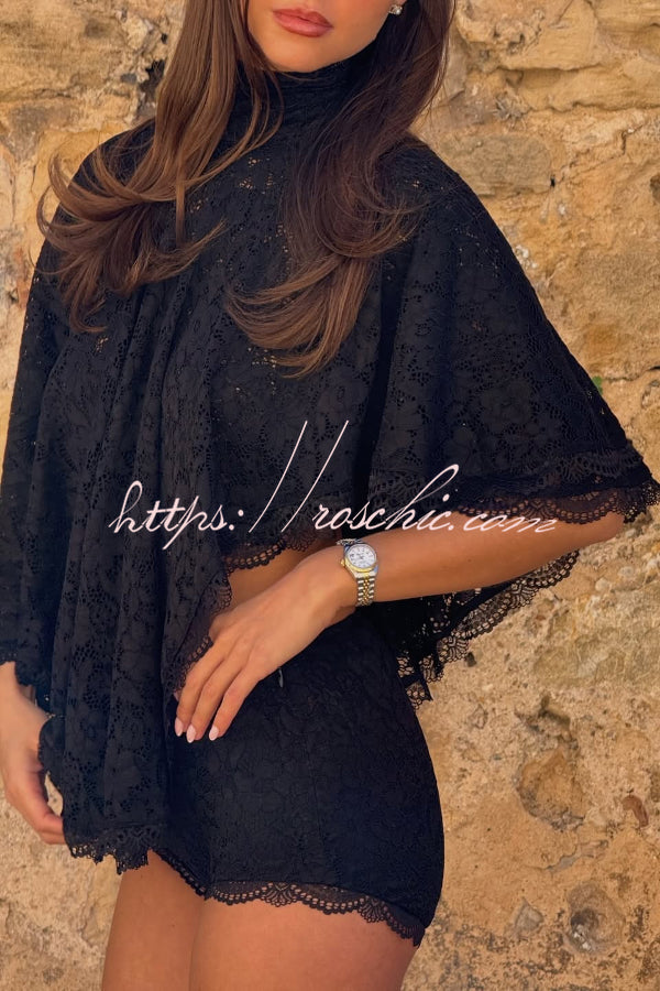 Lace Openwork Batwing Top & Slim Shorts Set – Vacation