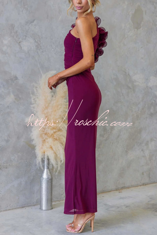 One-Shoulder Mesh Maxi Dress – Slim Fit Party Dress