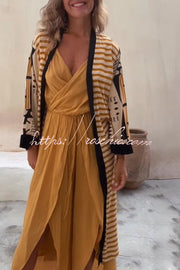 Retro Geometric Print Open Front Duster Kimono Cardigan