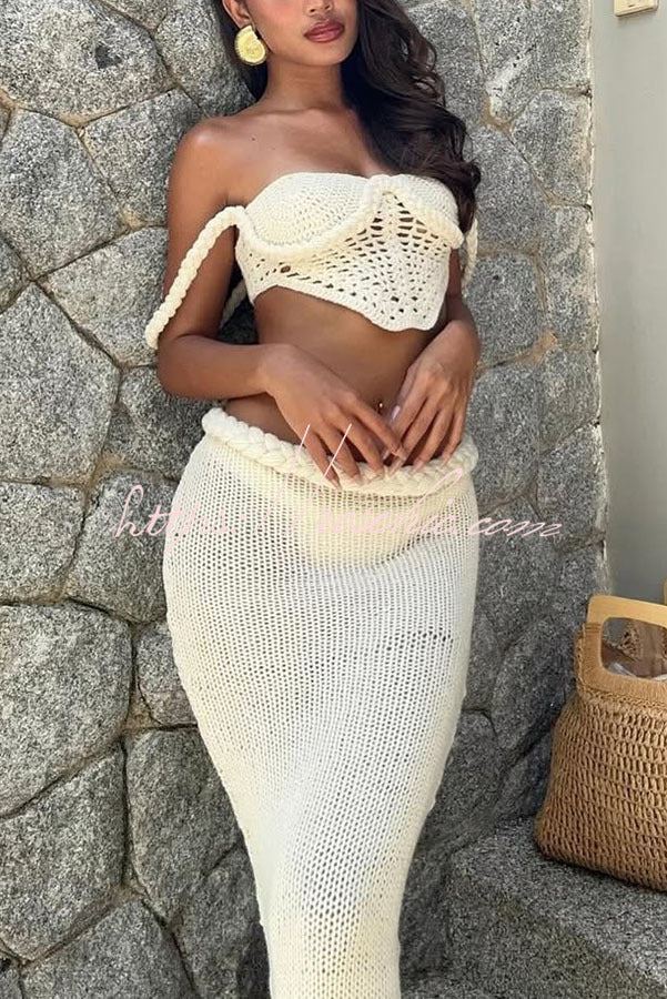Crochet Knit Crop Tank Top with V-Hem & Braid Detail