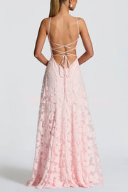 Floral Burnout Cowl Neck Lace-Up Back Maxi Dress