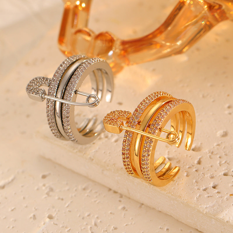 Three-Color Geometric Open Ring with Detachable Brooch Pin