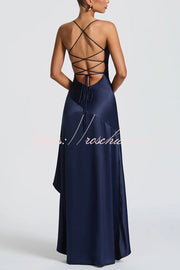 Backless Lace-Up Ruffle Maxi Dress – Spaghetti Strap