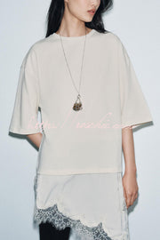 Lace Hem Loose Fit Round Neck Short Sleeve T-Shirt